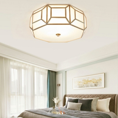 3 Lights Geometric Flushmount Traditional Style Glass Flush Ceiling Light Fixture in Beige