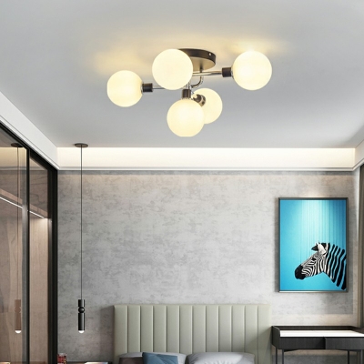 5 Glass Semi Flush Mount Ceiling Fixture Modern Globe Glass Ceiling Flush Mount Lights for Bedroom