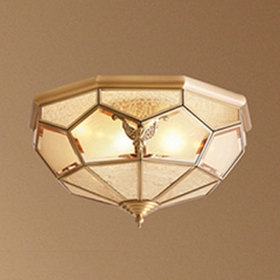 Colonial Gold Flush Mount Light Glass Ceiling Fixture for Bedroom