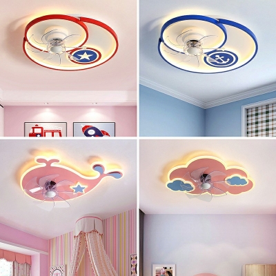 Flush-Mount Fan Lamps Children's Room Style Acrylic Flush Mount Fan Lights for Living Room Remote Control Stepless Dimming