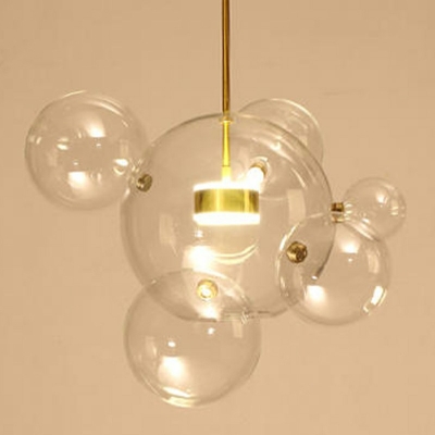 Modern Style Spherical Hanging Lights Clear Glass 1-Light Pendant Lighting in Beige