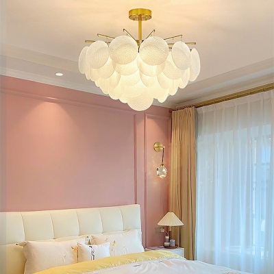Round Shade Hanging Light American Style Glass Chandelier Light for Living Room
