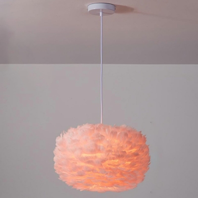 Round Shade Pendant Light Kit Hanging Light Modern Feather Pendant Light for Living Room