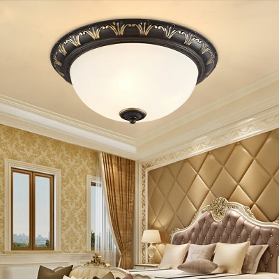 Traditional Dome Flush Lighting Glass Flush Mount Lamp in White for Bedroom