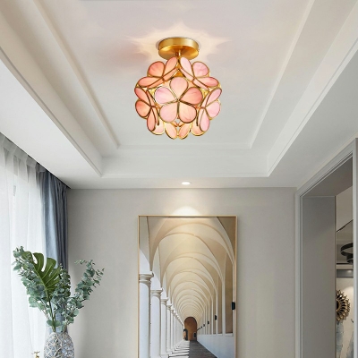 Traditional Flower Semi Flush Mount Ceiling Fixture Glass Elegant Ceiling Light Fixture for Living Room