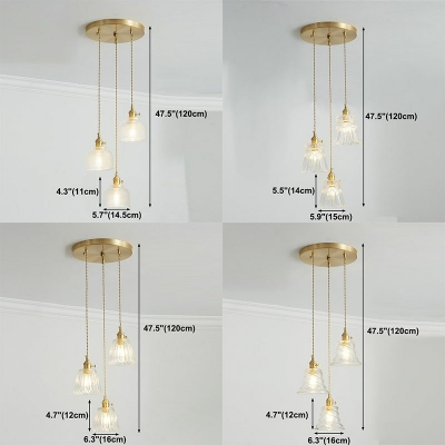Golden Pendant Lighting Fixtures 3-Light with Glass Shade Hanging Pendant Lights
