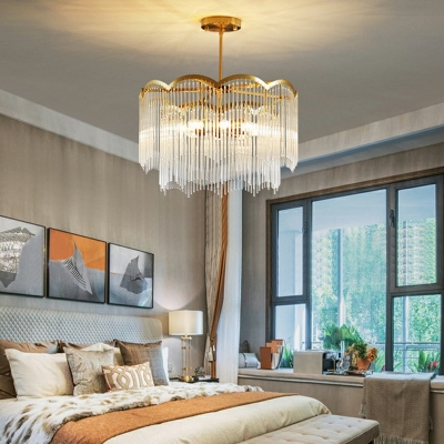 Postmodern Tassels Chandelier Light Glass Living Room Chandelier Lamp in Gold