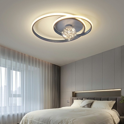 Spherical Flush Ceiling Light Fixture Modern Style Glass 2-Lights Flush Mount in Grey