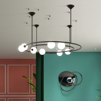 8-Light Ceiling Chandelier Simple Style Globe Shape Metal Hanging Lamp Kit