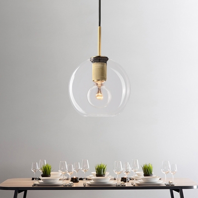 Black/Brass/Chrome Round Pendant Lamp Post Modernist 1 Light Clear Glass Ceiling Light Fixture
