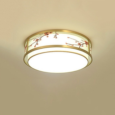 Chinese Style LED Flush-mount Light Round Fabric Celling Light for Living Room