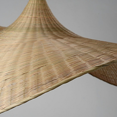 Modern Style Hanging Lamp Hat Shade Bamboo Pendant Light for Living Room