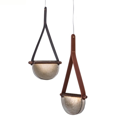 Modern Style Stem Hung Hanging Light Fixtures Ripple Glass 1-Light Pendant Light Kit in Brown