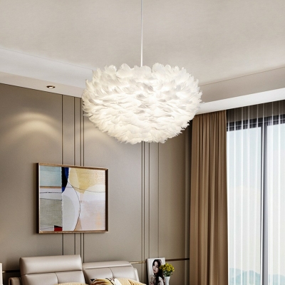 Pendant Chandelier Contemporary Style Feather Hanging Lamps for Living Room