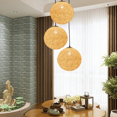 1 Light Globe Pendant Lighting Fixtures Modern Style Bamboo Pendant Light Fixtures in Yellow