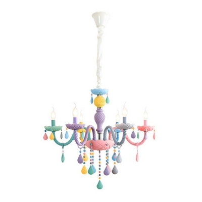 Candle Girl Bedroom Pendant Light Glass Macaron Chandelier in Multi-Color