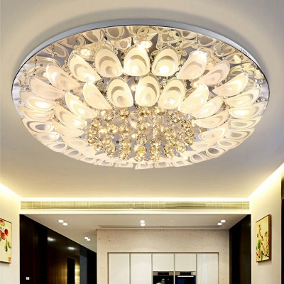Dome Flush Ceiling Light Fixture Modern Style Crystal 1-Light Flush Mount Lighting in White