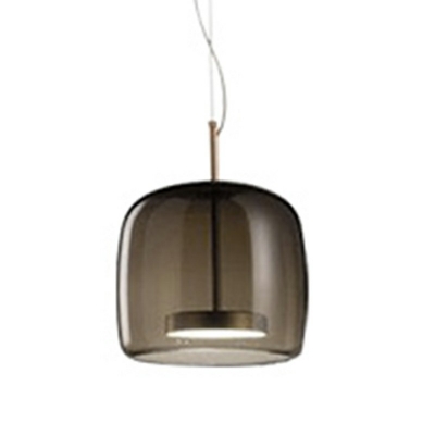 Drum Hanging Lights Modern Style Smoked Glass 1-Light Ceiling Pendant Light in Coffee