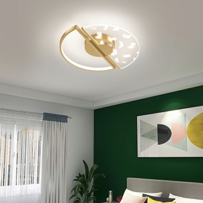 Feather Flush Lighting Modern Metal 2-Light Flush Mount Lamp for Bedroom
