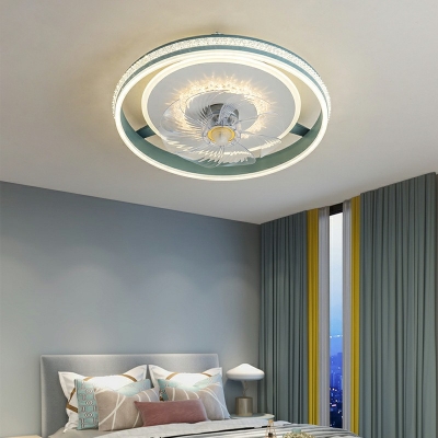 Flush Fan Light Kid's Room Style Acrylic Flush Mount Ceiling Fan Light for Living Room Remote Control Stepless Dimming