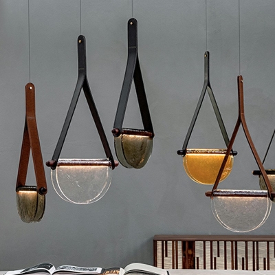 Modern Style Stem Hung Hanging Light Fixtures Ripple Glass 1-Light Pendant Light Kit in Brown