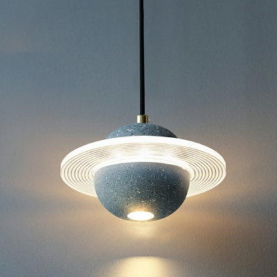 Planet Shape Suspended Lighting Fixture Cement Hanging Ceiling Light in Warm Light