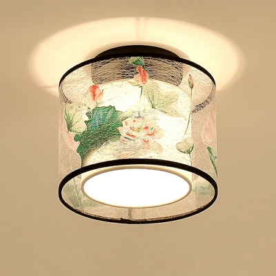 Single Bulb Flush Mount Ceiling Light Traditional Fabric Shade Flush Mount Ceiling Light Fixture