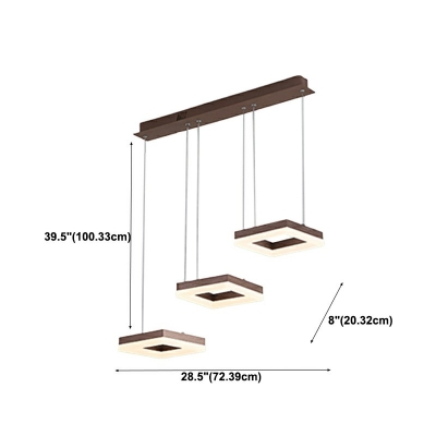 Square Shape Pendant Lighting Fixtures 3 Lights LED with Acrylic Shade Suspension Pendant