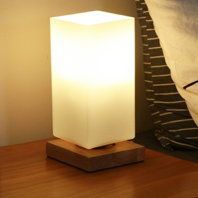 1 Head Wood Night Table Lamps White Glass Reading Book Light for Bedroom