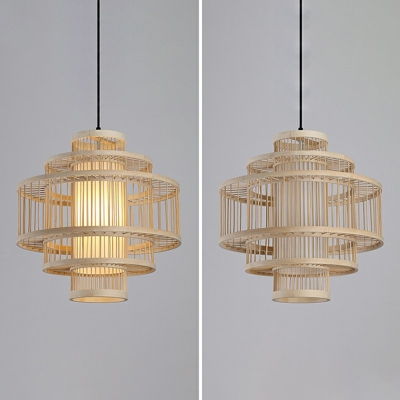 1 Light Cylindrical Pendant Lighting Fixtures Modern Style Bamboo Pendant Lighting in Beige