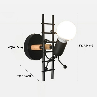 1-Light Sconce Light Fixtures Kids Style Expoed Buld Shape Metal Wall Lamps