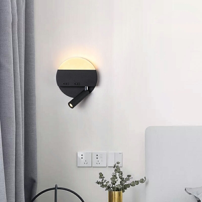 2 Lights Hoop Led Light Fixture Modern Style Metal Wall Mounted Reading Lights in Black