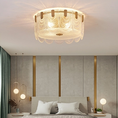 Drum Glass Ceiling Mount Chandelier Modern Elegant Semi Flush Ceiling Light Fixtures for Bedroom