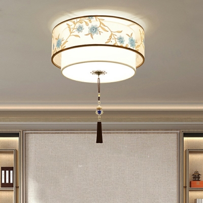 Flush Mount Ceiling Light Fixtures with Fabric Shade in Beige Traditional Flush Mount Lights