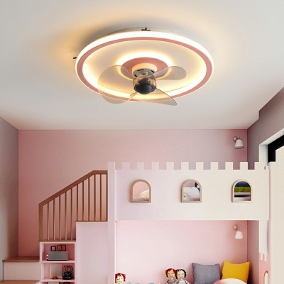 Flush Mount Fan Fixture Children's Room Style Acrylic Flush Mount Ceiling Fan Light for Living Room Remote Control Stepless Dimming