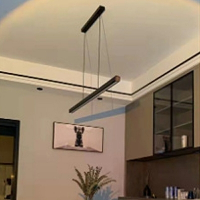 Linear Island Chandelier Lights Black Modern Ceiling Pendant Light for Dinning Room