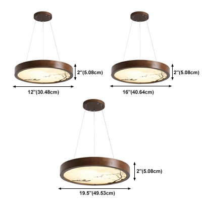 1-Light Chandelier Lamp Modernist Style Round Shape Wood Pendant Lights