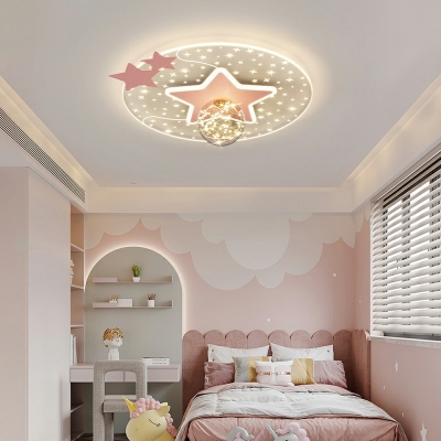Circular Flush Ceiling Light Fixture Modern Style Acrylic 3-Lights Flush Mount Light in Pink