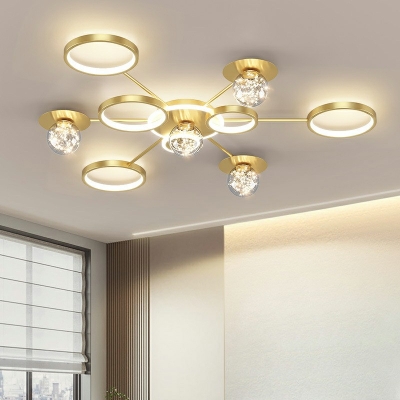 Gold Globe Flush Ceiling Light Fixture Modern Style Clear Glass 9 Lights Flush Ceiling Light