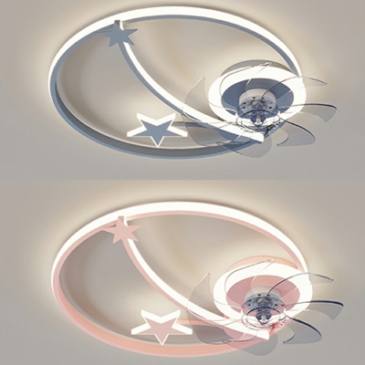LED Ceiling Fan Light Kids Acrylic Ring Semi Flush Mounted Lamp for Bedroom