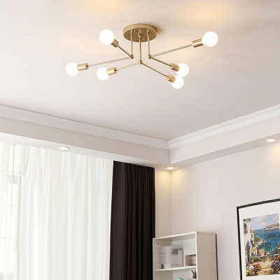 Linear Flush Lighting Industrial Metal 6-Light Flush Mount Lamp for Living Room