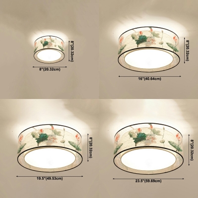 Lotus Pattern Flush Mount Ceiling Lighting Fixture Fabric Flushmount Ceiling Lamp in Green