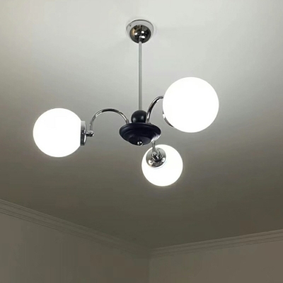 Silver Glass Chandelier Lighting Fixtures Modern Globe Hanging Light for Bedroom