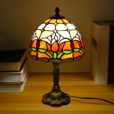 Tiffany Style Flower Night Table Lamps Stained Glass 1-Light Nightstand Lamp in Orange