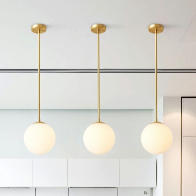 1 Light Spherical Hanging Light Fixtures Modern Style Opal Frosted Glass Drop Pendant in Gold