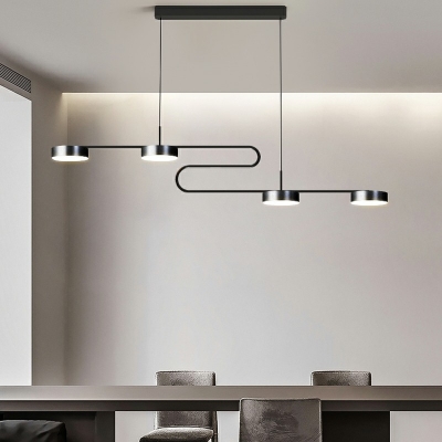 4 Light Island Lights Modern Mounted Track Metal Island Pendant with Downlights for Dining Room