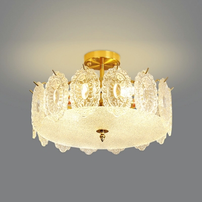 8-Light Semi Flush Light Fixtures Minimalist Style Drum Shape Metal Flushmount Ceiling Lamp