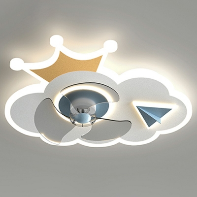 Acrylic Semi Flush Mounted Lighting Kids Bedroom LED Ceiling Fan Lamp