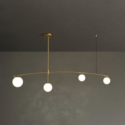 Contemporary Ball White Glass Island Lights in Brass Linear Pendant Lights for Dining Room