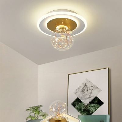 Globe Flush Lighting Modern Glass 3-Light Third Gear Flush Mount Lamp in Gold for Bedroom